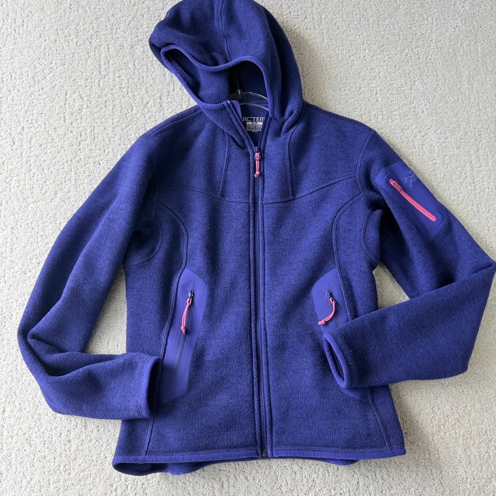Arc'teryx Fleece Hoodie Women Small Purple Full Zip Laminated Pocket 12959